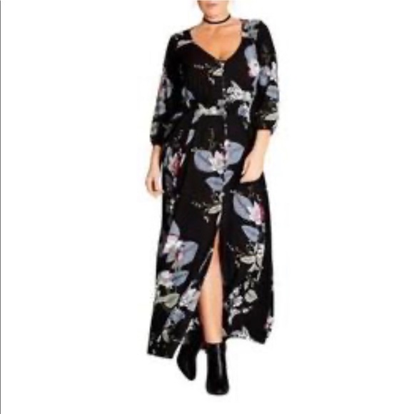 City Chic Dark moody floral maxi dress 18